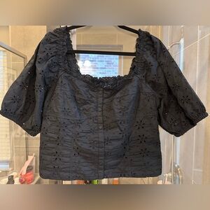 GAP Black Eyelet Corset Top with Puff Sleeves